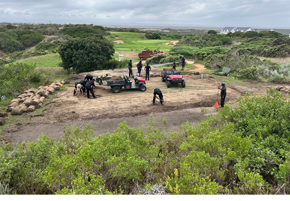 A group of people are working on a golf course. AI generated content