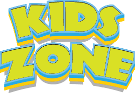 A large yellow and blue sign that says “Kids Zone". AI generated content