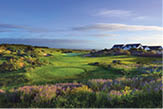 A green field with a golf course in the background. AI generated content
