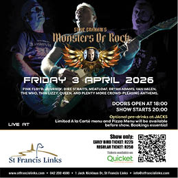 A flyer advertises a concert featuring Monsters of Rock, with a guitarist and a singer. The concert is on Friday, April 3rd, 2026. AI generated content