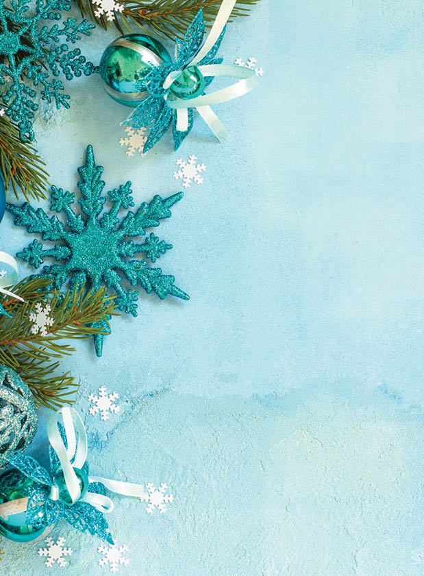 Christmas background. Composition Christmas decor on a blue background. Top view of a flat lay background. Copy space.